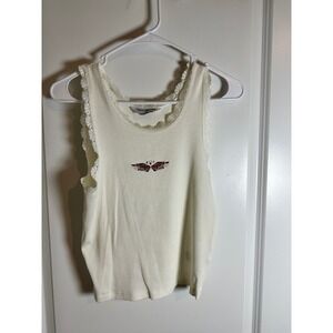 Primark Rita Ora Ivory Ribbed Lace‎ Trim Tank Top Women's Medium Sleeveless